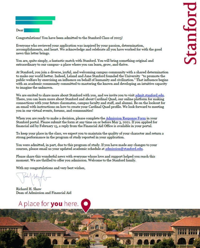 stanford rejection letter 2022