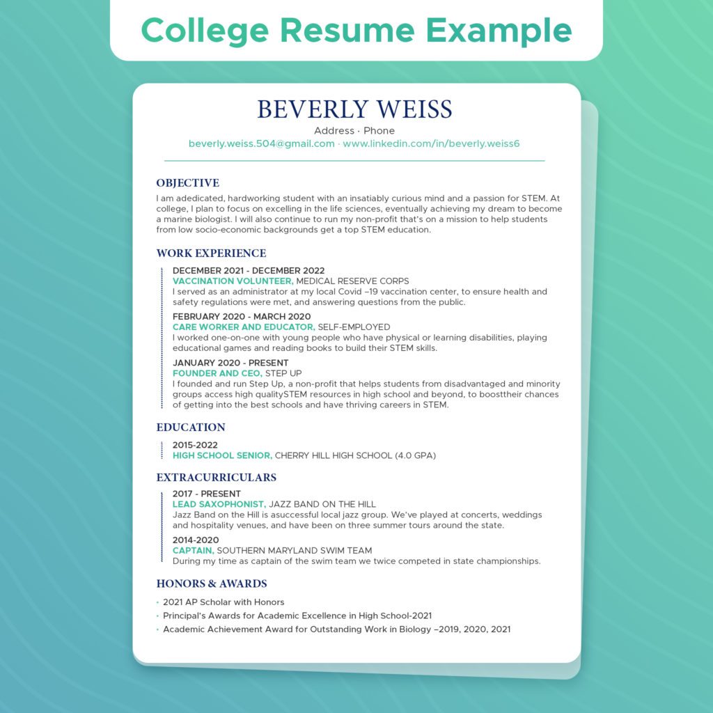 what should be on a college application resume